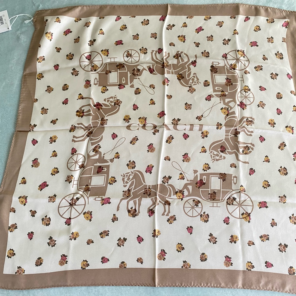 Coach neckerchief,  100% silk, size 23.5’’X23.5’’
